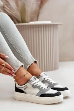 Best Big Star Shoes Damskie Niskie Sneakersy Z Eko Skóry Big Star OO274028 Biało-Szare Biały