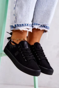 New Damskie Niskie Tenisówki Big Star JJ274563 Czarne Damskie Trampki Damskie Big Star|Trampki Damskie Niskie