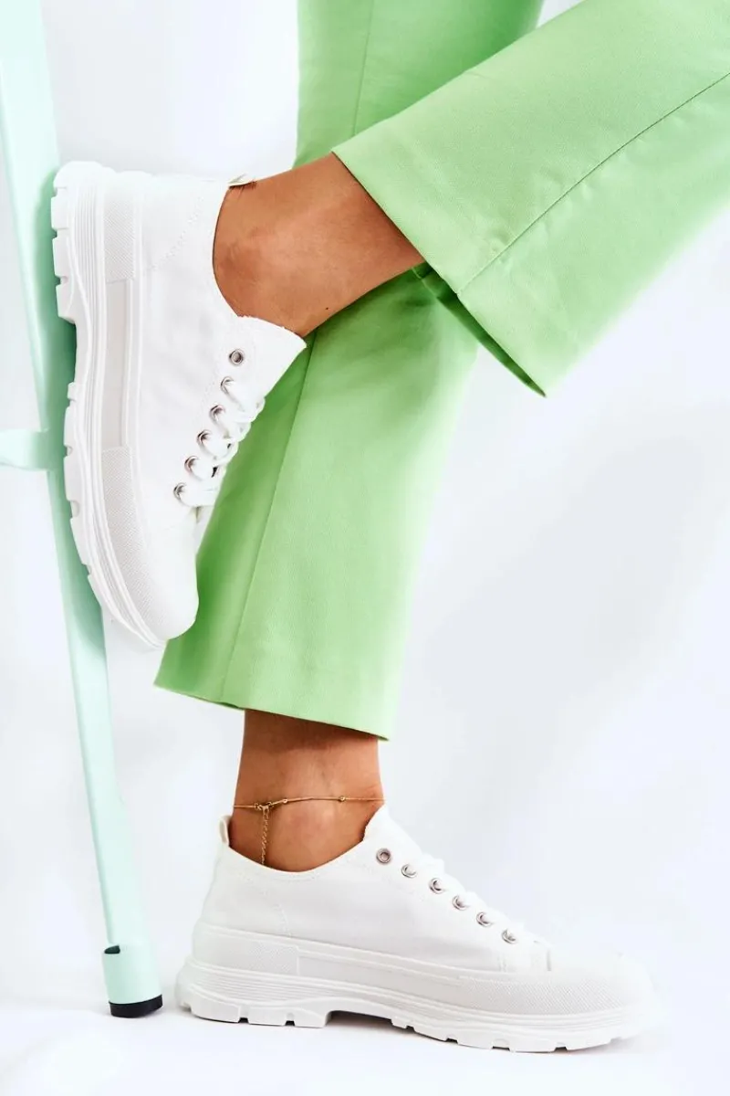 Trampki Damskie Niskie>Boto Damskie Niskie Trampki Materiałowe Białe Gueso