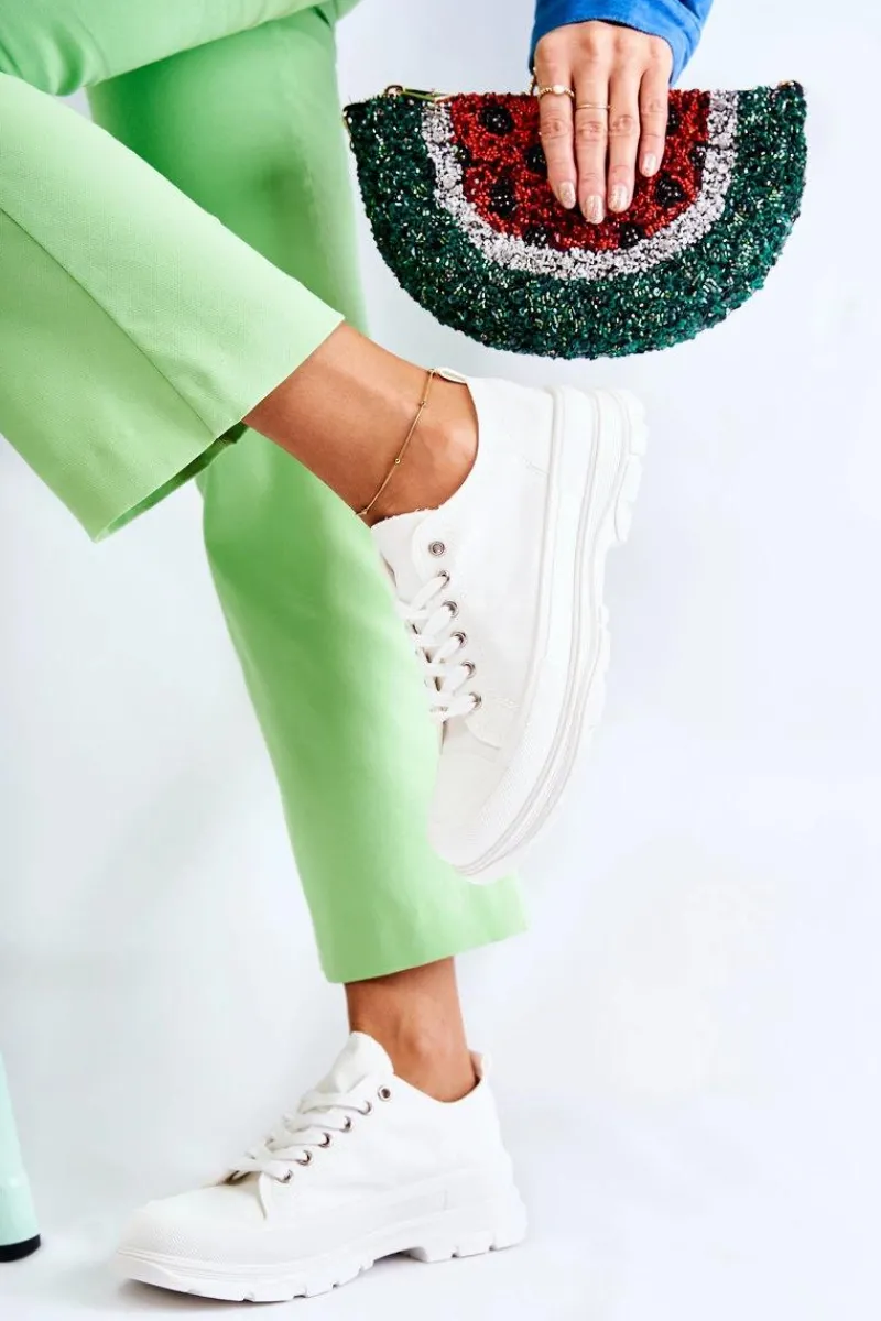 Trampki Damskie Niskie>Boto Damskie Niskie Trampki Materiałowe Białe Gueso