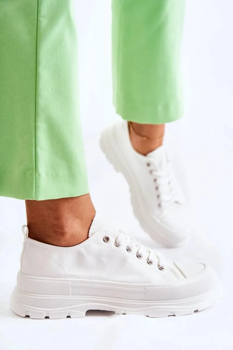 Trampki Damskie Niskie>Boto Damskie Niskie Trampki Materiałowe Białe Gueso