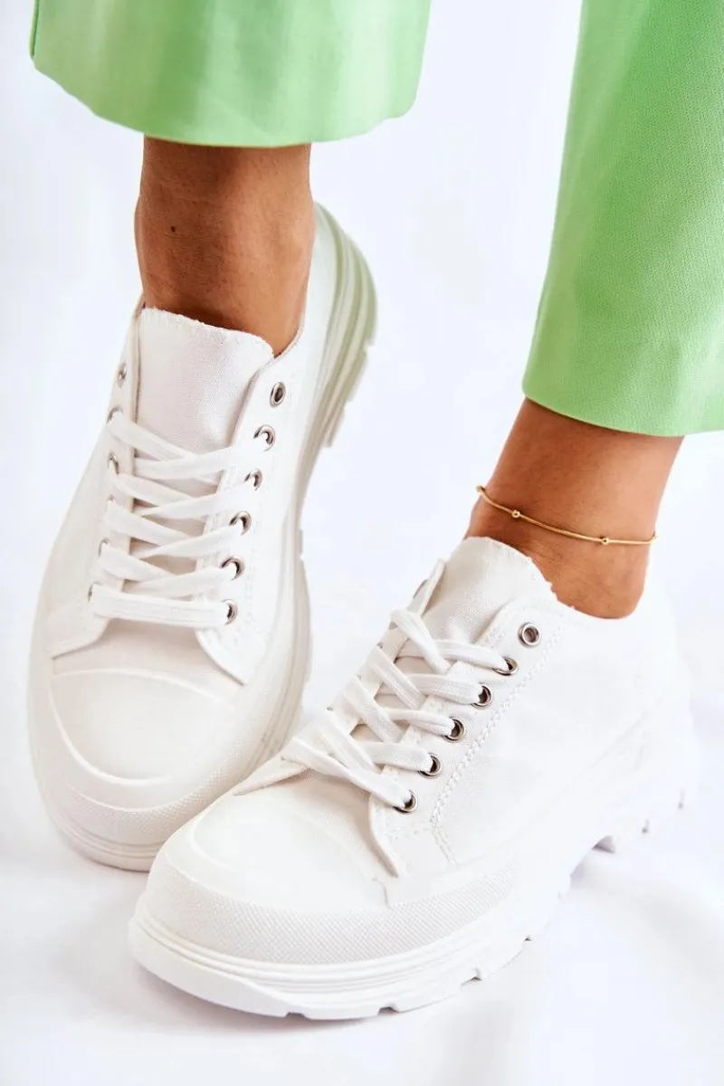 Trampki Damskie Niskie>Boto Damskie Niskie Trampki Materiałowe Białe Gueso