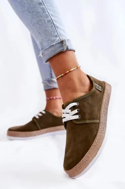 New Big Star Shoes Damskie Niskie Trampki Memory Foam System Big Star KK276007 Khaki