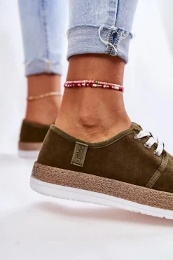 New Big Star Shoes Damskie Niskie Trampki Memory Foam System Big Star KK276007 Khaki