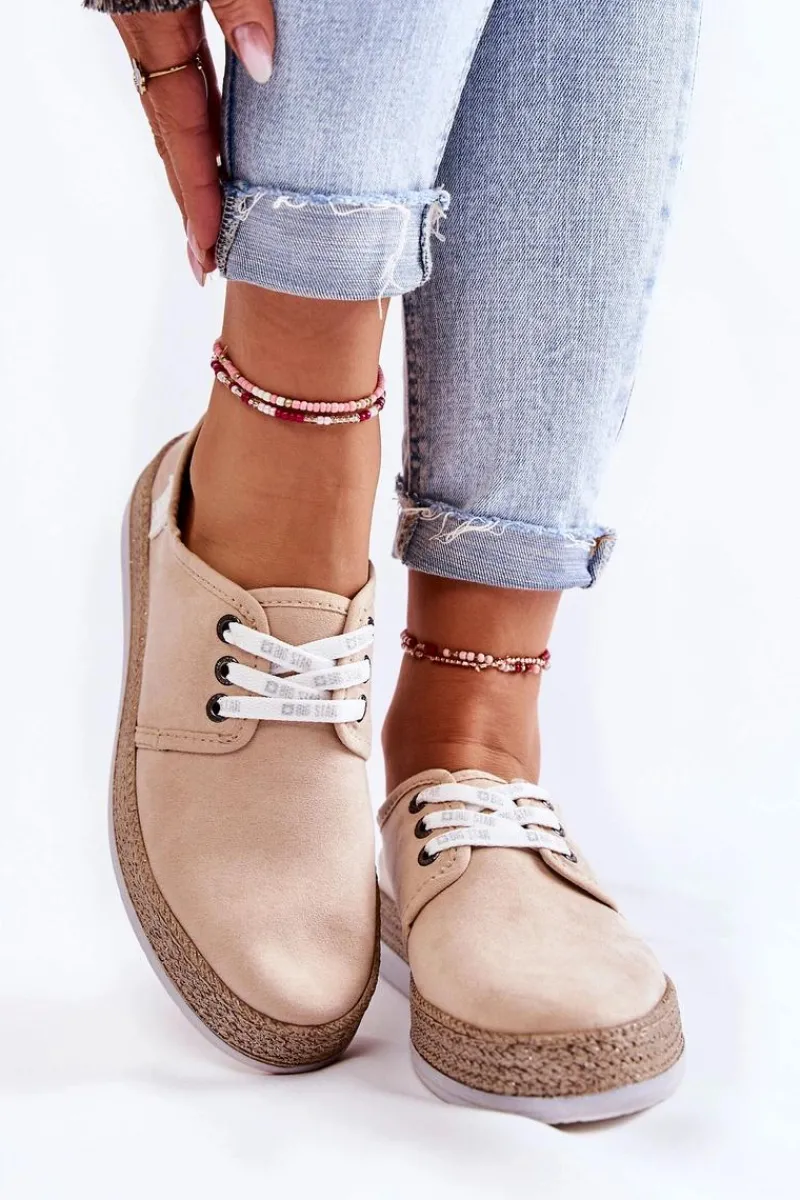 Best Damskie Niskie Trampki Memory Foam System Big Star KK276005 Beżowe Damskie Trampki Damskie Big Star|Trampki Damskie Niskie