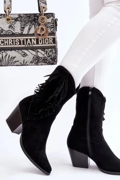 Clearance Damskie buty S.Barski Damskie Niskie Zamszowe Kozaki Kowbojki Czarne Elyse