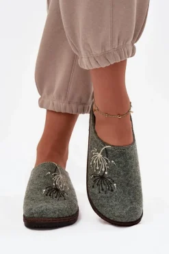 Online INBLU Damskie Obuwie Domowe Kapcie NL000011 Zielone Zielony