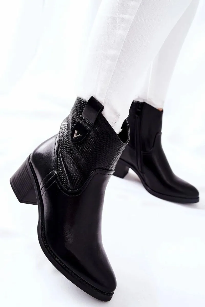 Czarne Botki|Botki Zimowe Damskie>Damskie buty S.Barski Damskie Ocieplane Botki Czarne Palile