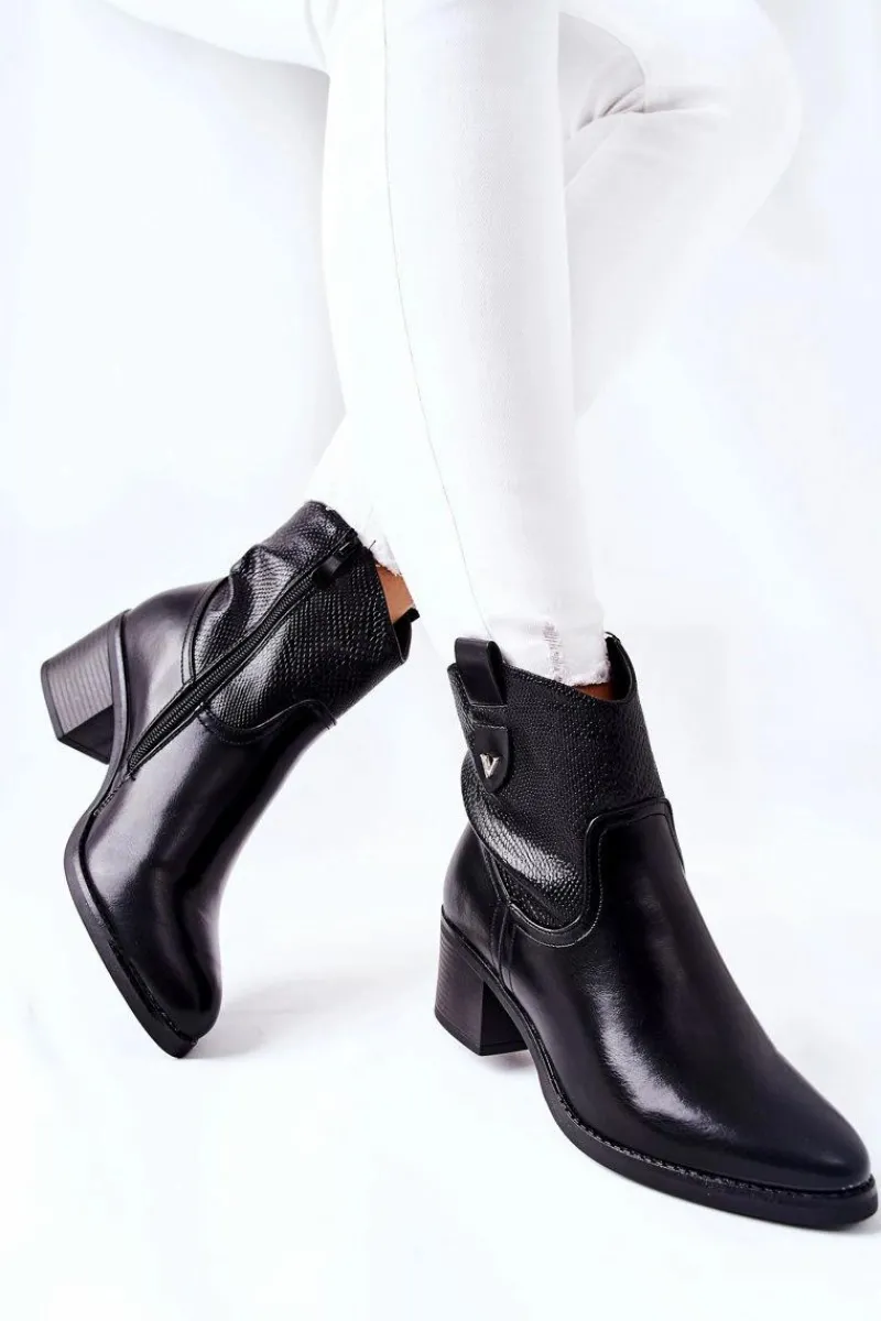 Czarne Botki|Botki Zimowe Damskie>Damskie buty S.Barski Damskie Ocieplane Botki Czarne Palile