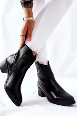 Czarne Botki|Botki Zimowe Damskie><noscript><img width=