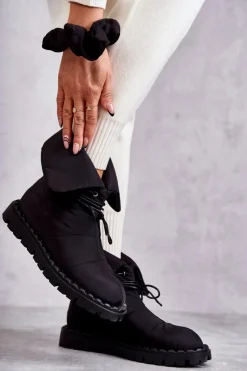 Sale Boto Damskie Ocieplane Botki Materiałowe Czarne Emelie