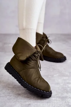 Best Boto Damskie Ocieplane Botki Materiałowe Zielone Emelie Zielony