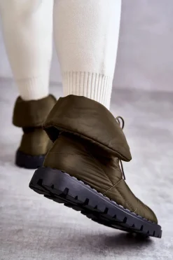 Best Boto Damskie Ocieplane Botki Materiałowe Zielone Emelie Zielony