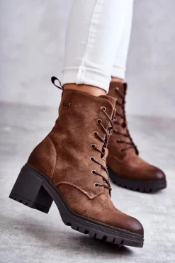 Buty damskie Vinceza Damskie Ocieplane Botki Na Obcasie Brązowe Grethe