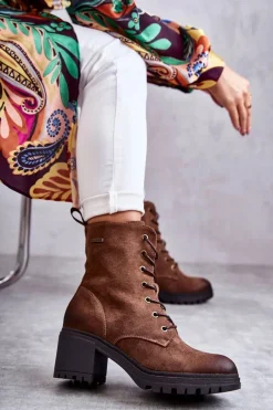 Buty damskie Vinceza Damskie Ocieplane Botki Na Obcasie Brązowe Grethe