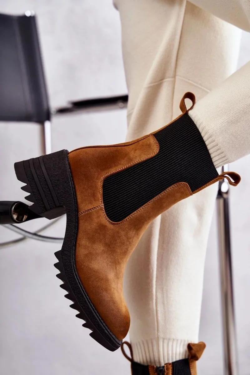 Best Boto Damskie Ocieplane Botki Na Obcasie Camel Abella