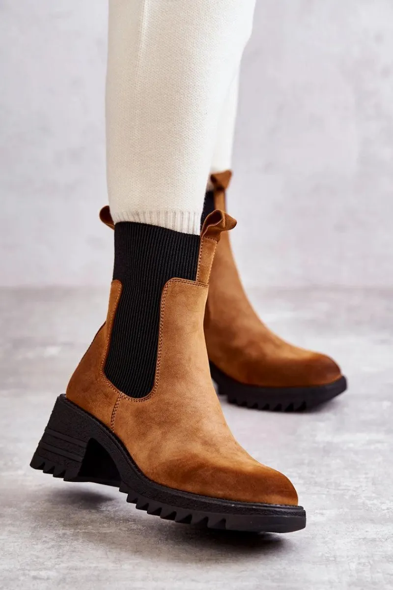 Best Boto Damskie Ocieplane Botki Na Obcasie Camel Abella