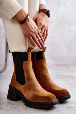 Best Boto Damskie Ocieplane Botki Na Obcasie Camel Abella