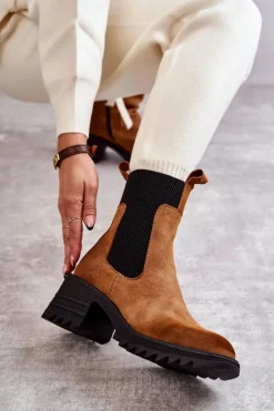 Best Boto Damskie Ocieplane Botki Na Obcasie Camel Abella