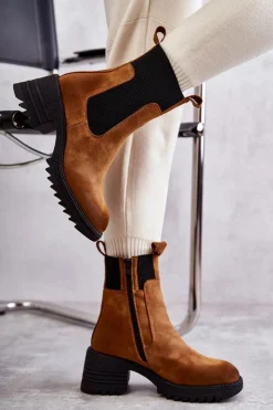 Best Boto Damskie Ocieplane Botki Na Obcasie Camel Abella