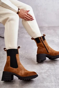 Best Boto Damskie Ocieplane Botki Na Obcasie Camel Abella
