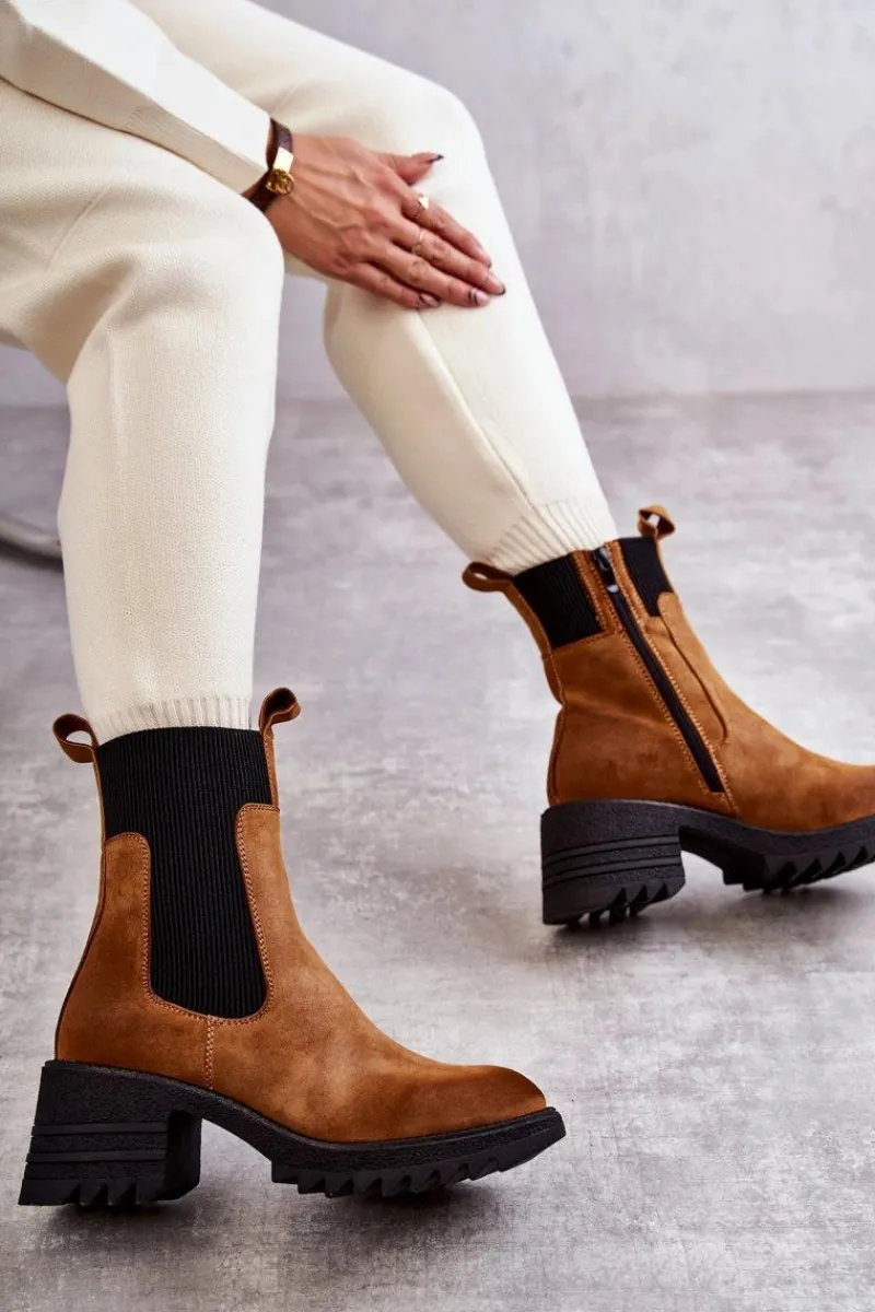 Best Boto Damskie Ocieplane Botki Na Obcasie Camel Abella