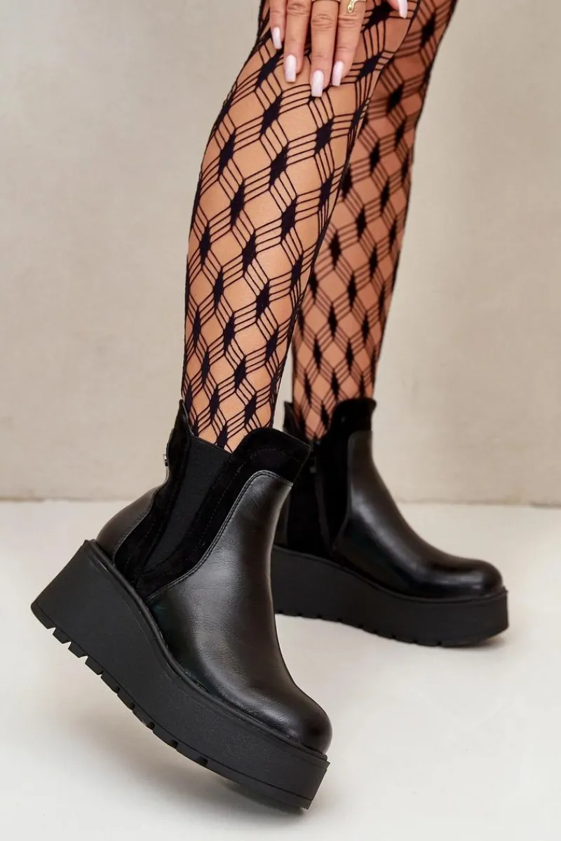 Botki Na Koturnie|Czarne Botki>Boto Damskie Ocieplane Botki Na Platformie I Koturnie Czarne Mivanira