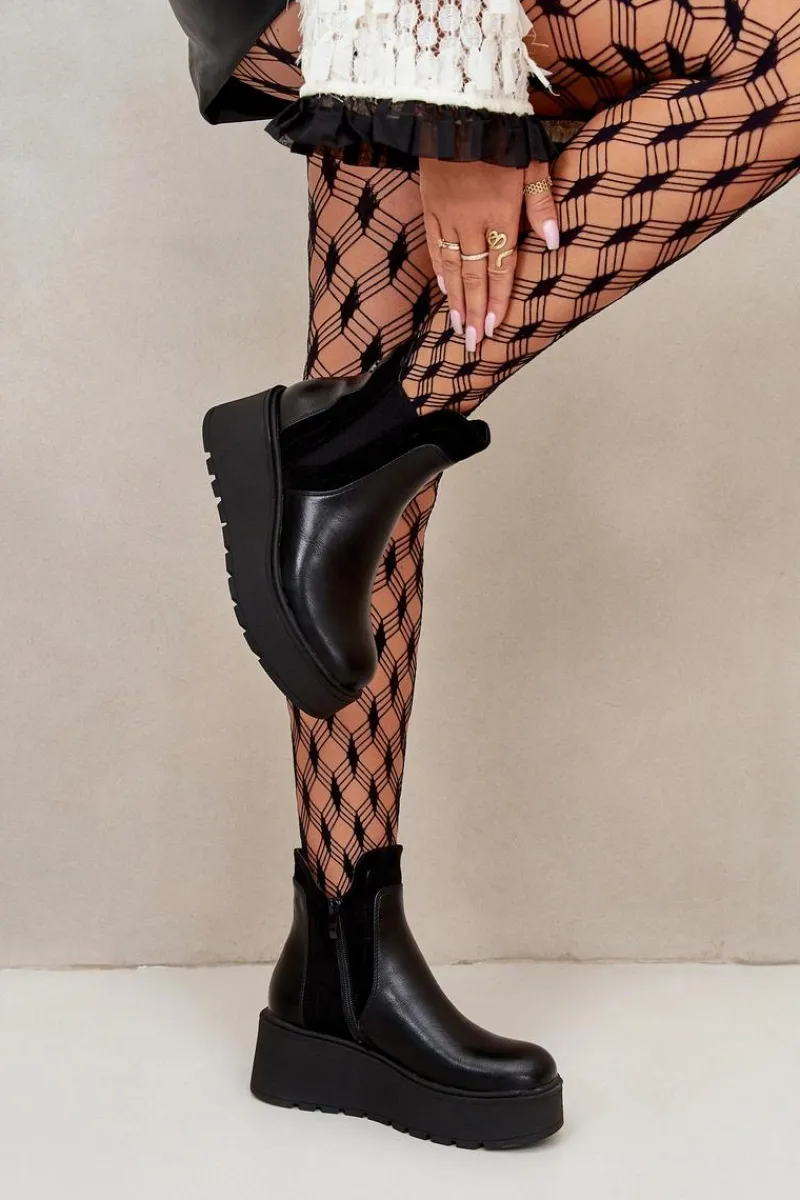 Botki Na Koturnie|Czarne Botki>Boto Damskie Ocieplane Botki Na Platformie I Koturnie Czarne Mivanira