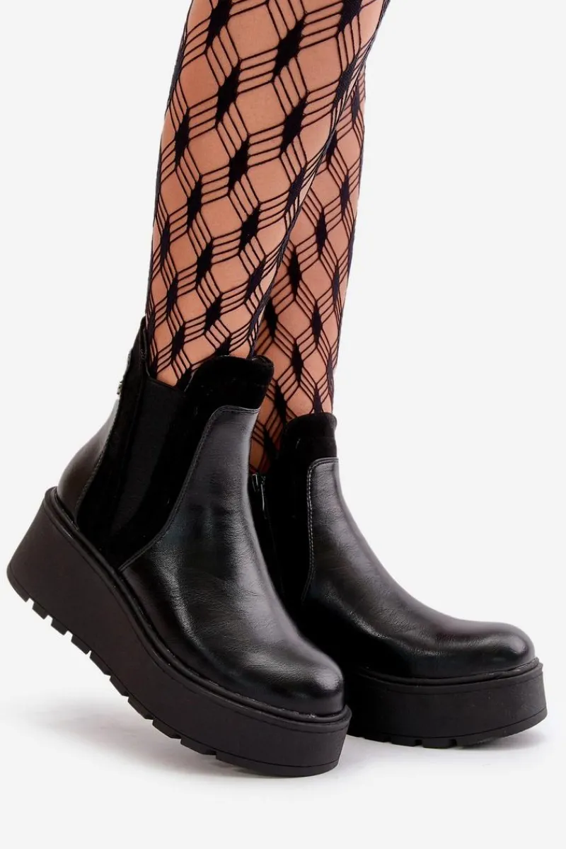 Botki Na Koturnie|Czarne Botki>Boto Damskie Ocieplane Botki Na Platformie I Koturnie Czarne Mivanira