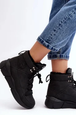 New Damskie Ocieplane Botki Na Platformie LCJ-23-44-1979L Czarne Damskie Trekkingowe Damskie|Damskie Trapery