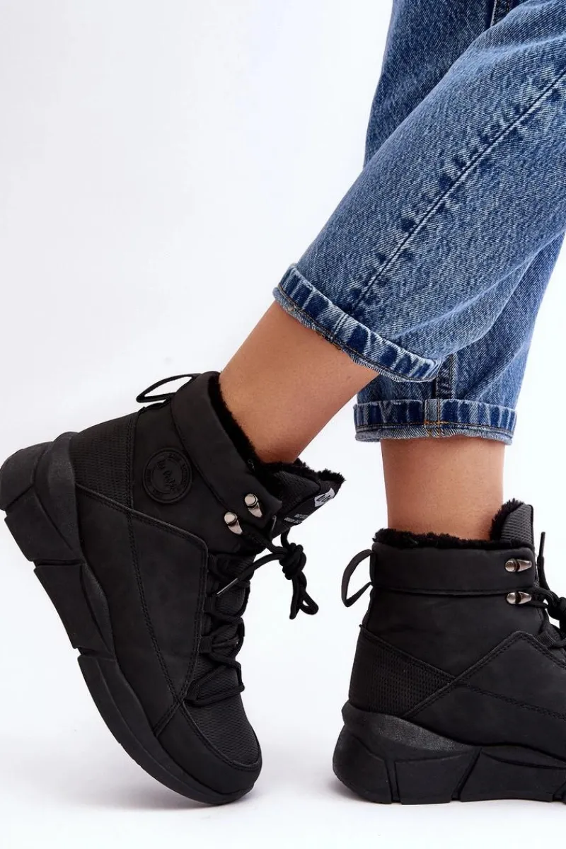New Damskie Ocieplane Botki Na Platformie LCJ-23-44-1979L Czarne Damskie Trekkingowe Damskie|Damskie Trapery