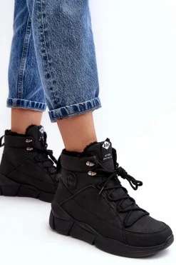 New Damskie Ocieplane Botki Na Platformie LCJ-23-44-1979L Czarne Damskie Trekkingowe Damskie|Damskie Trapery