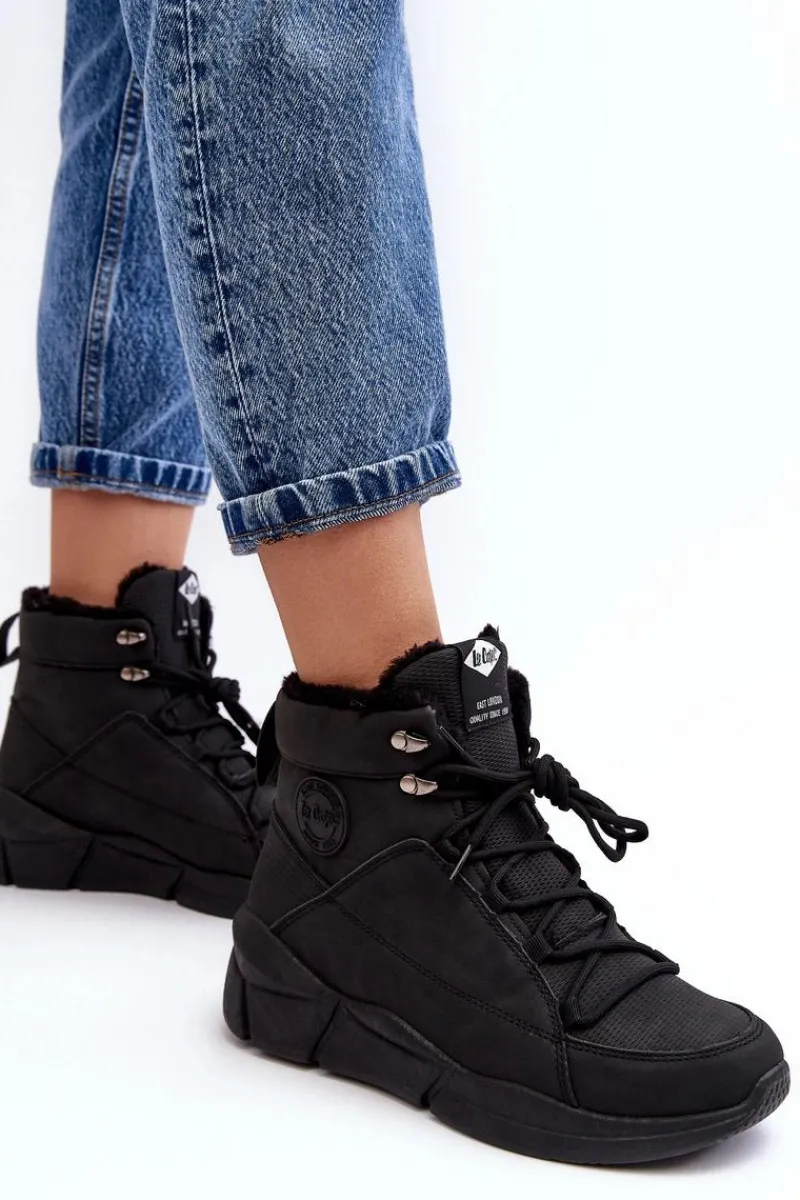 New Damskie Ocieplane Botki Na Platformie LCJ-23-44-1979L Czarne Damskie Trekkingowe Damskie|Damskie Trapery