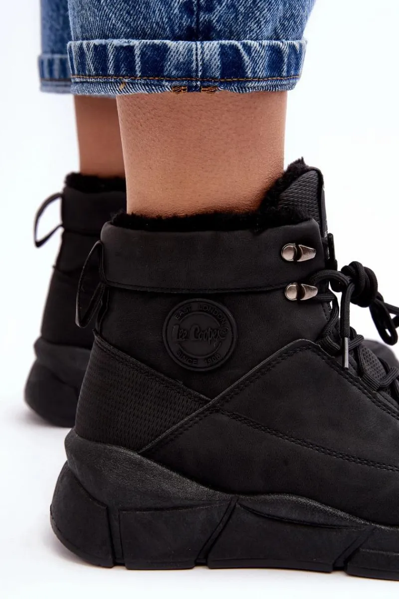New Damskie Ocieplane Botki Na Platformie LCJ-23-44-1979L Czarne Damskie Trekkingowe Damskie|Damskie Trapery