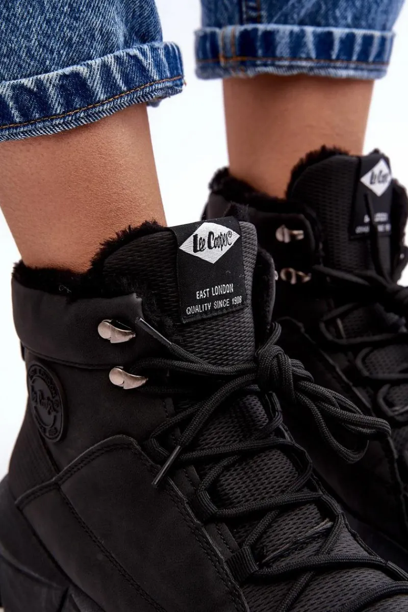 New Damskie Ocieplane Botki Na Platformie LCJ-23-44-1979L Czarne Damskie Trekkingowe Damskie|Damskie Trapery