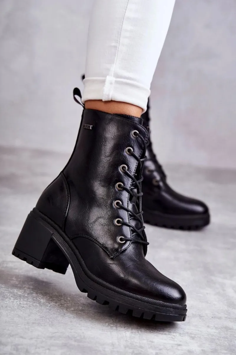 Online Damskie Ocieplane Botki Na Obcasie Czarne Grethe Damskie Damskie Trapery|Botki Sznurowane