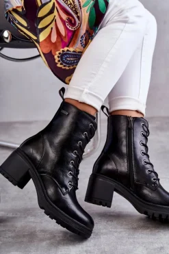 Online Damskie Ocieplane Botki Na Obcasie Czarne Grethe Damskie Damskie Trapery|Botki Sznurowane