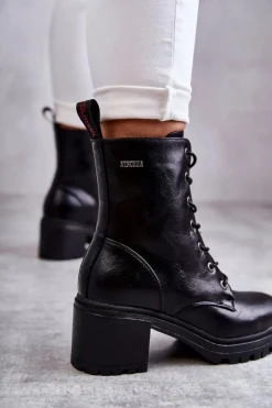Online Damskie Ocieplane Botki Na Obcasie Czarne Grethe Damskie Damskie Trapery|Botki Sznurowane
