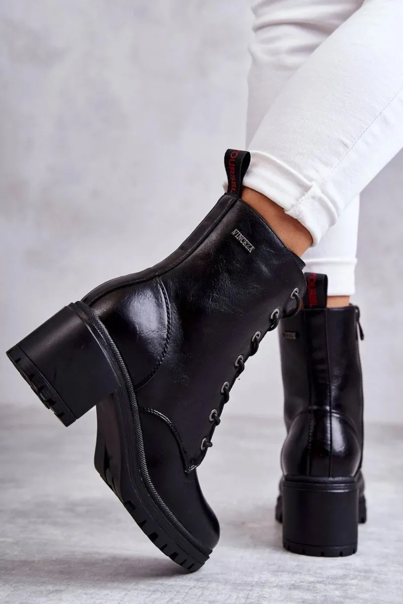 Online Damskie Ocieplane Botki Na Obcasie Czarne Grethe Damskie Damskie Trapery|Botki Sznurowane