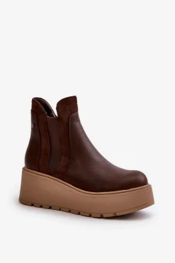 Online Damskie Ocieplane Botki Na Platformie I Koturnie Brązowe Mivanira Damskie Botki Na Koturnie|Brązowe I Beżowe Botki