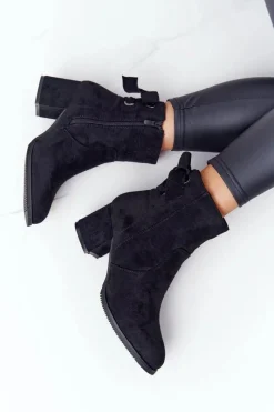 Best Boto Damskie Ocieplane Botki Na Słupku Czarne Kayla