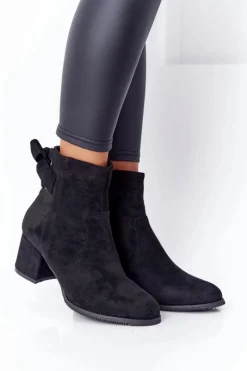 Best Boto Damskie Ocieplane Botki Na Słupku Czarne Kayla