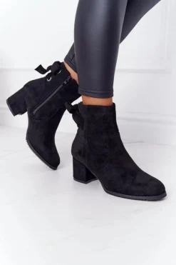 Best Boto Damskie Ocieplane Botki Na Słupku Czarne Kayla