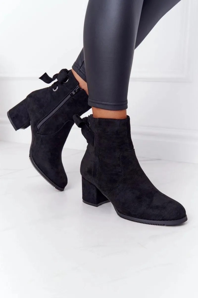 Best Boto Damskie Ocieplane Botki Na Słupku Czarne Kayla