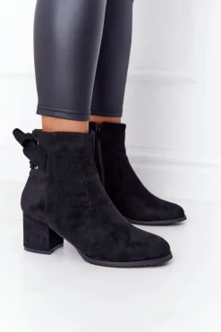 Best Boto Damskie Ocieplane Botki Na Słupku Czarne Kayla