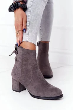 Online Damskie Ocieplane Botki Na Słupku Szare Kayla Damskie Botki Na Słupku|Czarne Botki