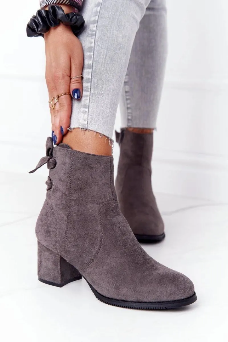 Online Damskie Ocieplane Botki Na Słupku Szare Kayla Damskie Botki Na Słupku|Czarne Botki