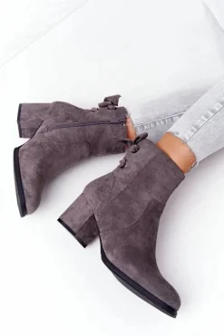 Online Damskie Ocieplane Botki Na Słupku Szare Kayla Damskie Botki Na Słupku|Czarne Botki