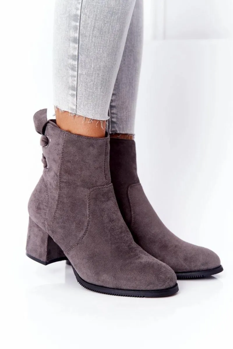 Online Damskie Ocieplane Botki Na Słupku Szare Kayla Damskie Botki Na Słupku|Czarne Botki