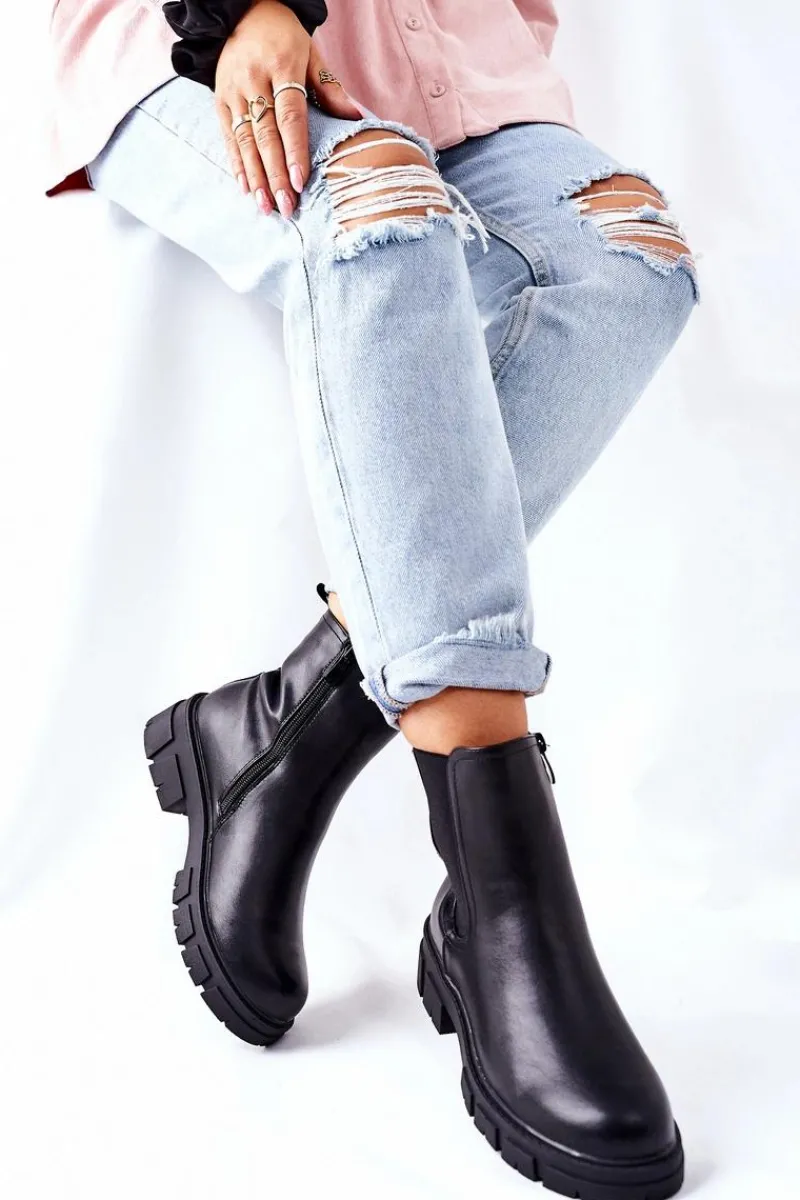 Discount Damskie buty S.Barski Damskie Ocieplane Botki Sztyblety Czarne Roulette